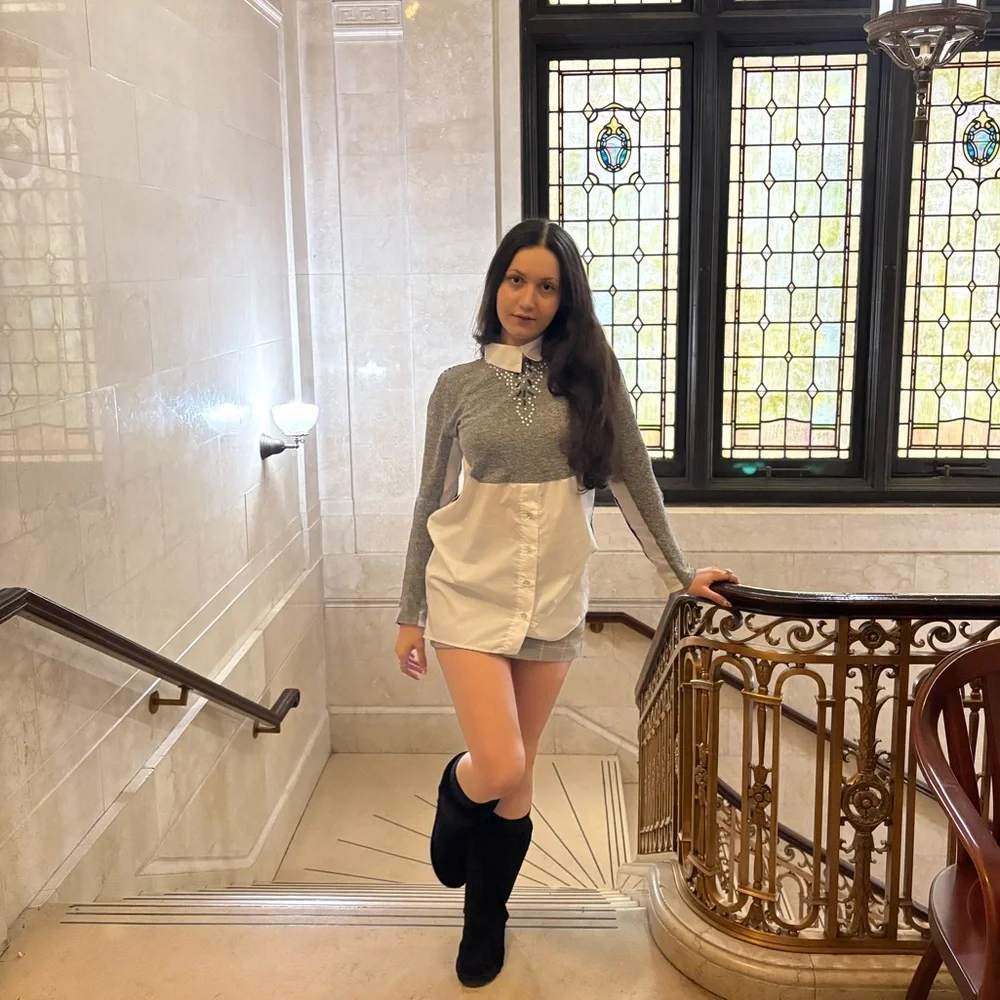 Collared Layered Sweater blouse Top - Picture 2 of 10